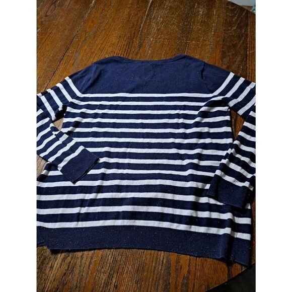 XL Old Navy Blue White Striped Multi Color Specks Long Sleeve Woven Sweater - Picture 6 of 6